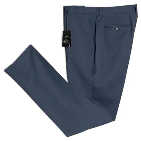 Armani Exchange Men's 30W Dress Pant Flat Front Raw Hem Stretch Wool Blue NEW - Picture 1 of 12
